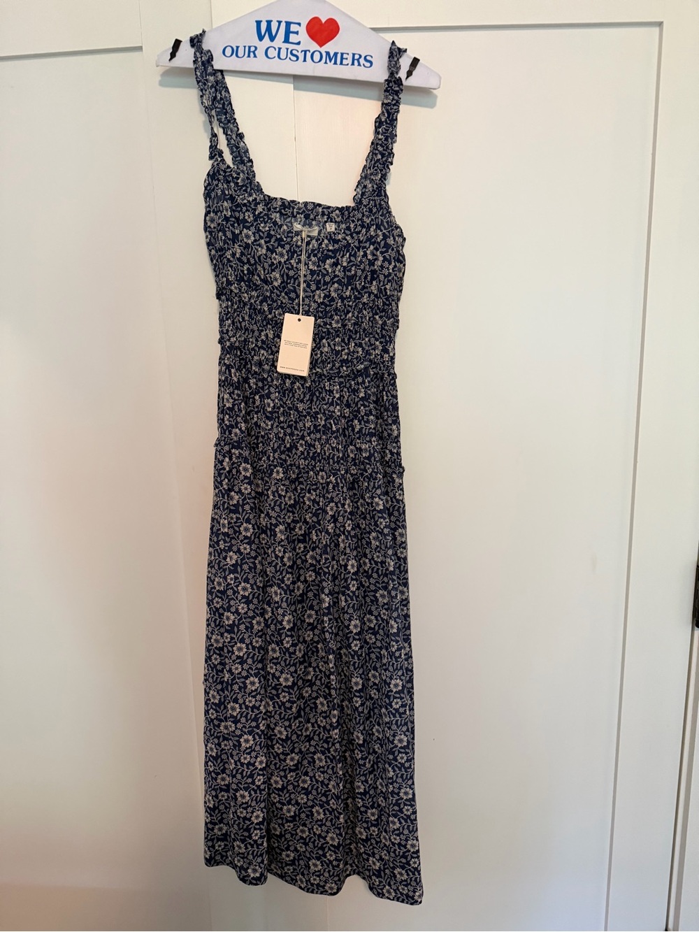 Doen Navy Floral Smocked Midi Dress